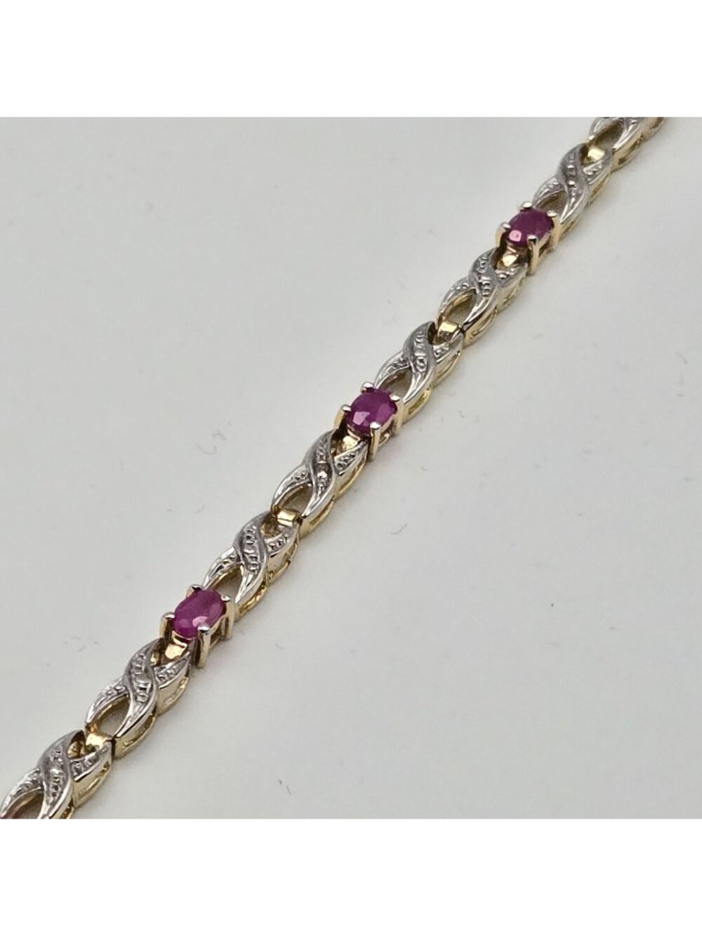 Vtg Gold Over Sterling Silver Ruby Tennis Bracelet Decorative Twist Diamond Acce
